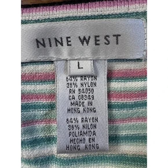 NWT Nine West Wrap Waist Sweater Rainbow Striped V Neck Size L Boho Soft - Picture 4 of 9